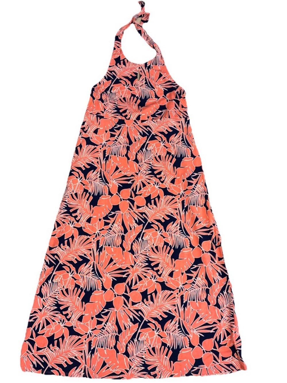 Lands End Tropical Print Halter Maxi Dress Sleeveless EUC Size Medium Pockets